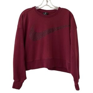 Nike Get Fit Fleece Sparkle Maroon Cropped Boxy Dri- Fit Crewneck Sweater